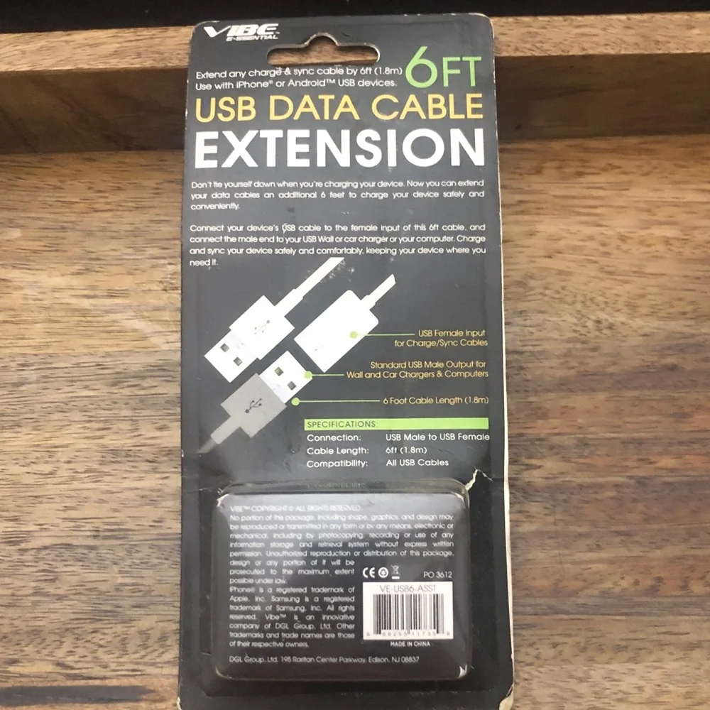 Vibe 6FT Silver USB Data Cable Extension Pack